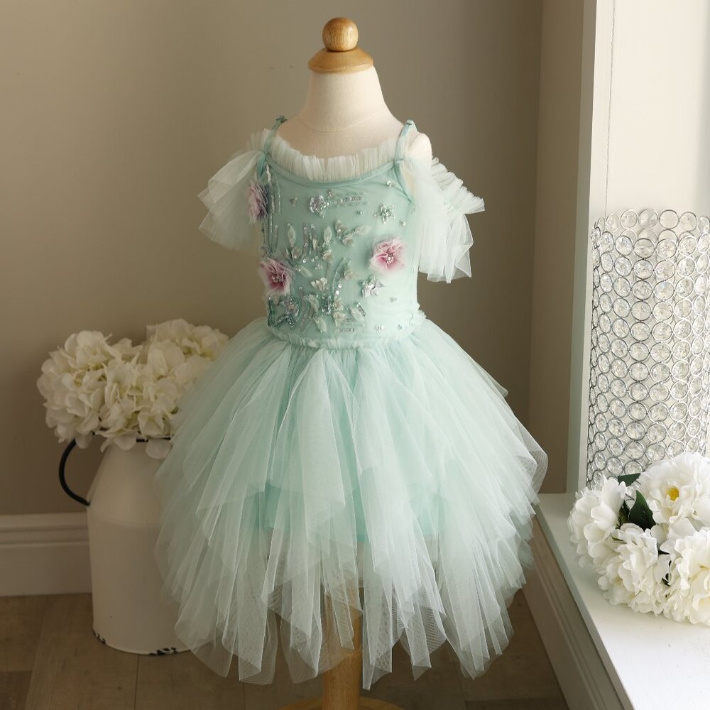Tutu Du Monde Aqua Teal Floating Florals Tutu Dress Size 2-3 Party Portrait NWT
